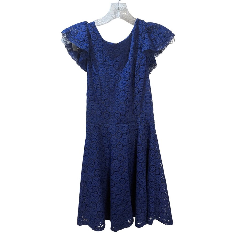 Mi‎ Amore Blue Lace Dress With Ruffle Sleeves Size XS